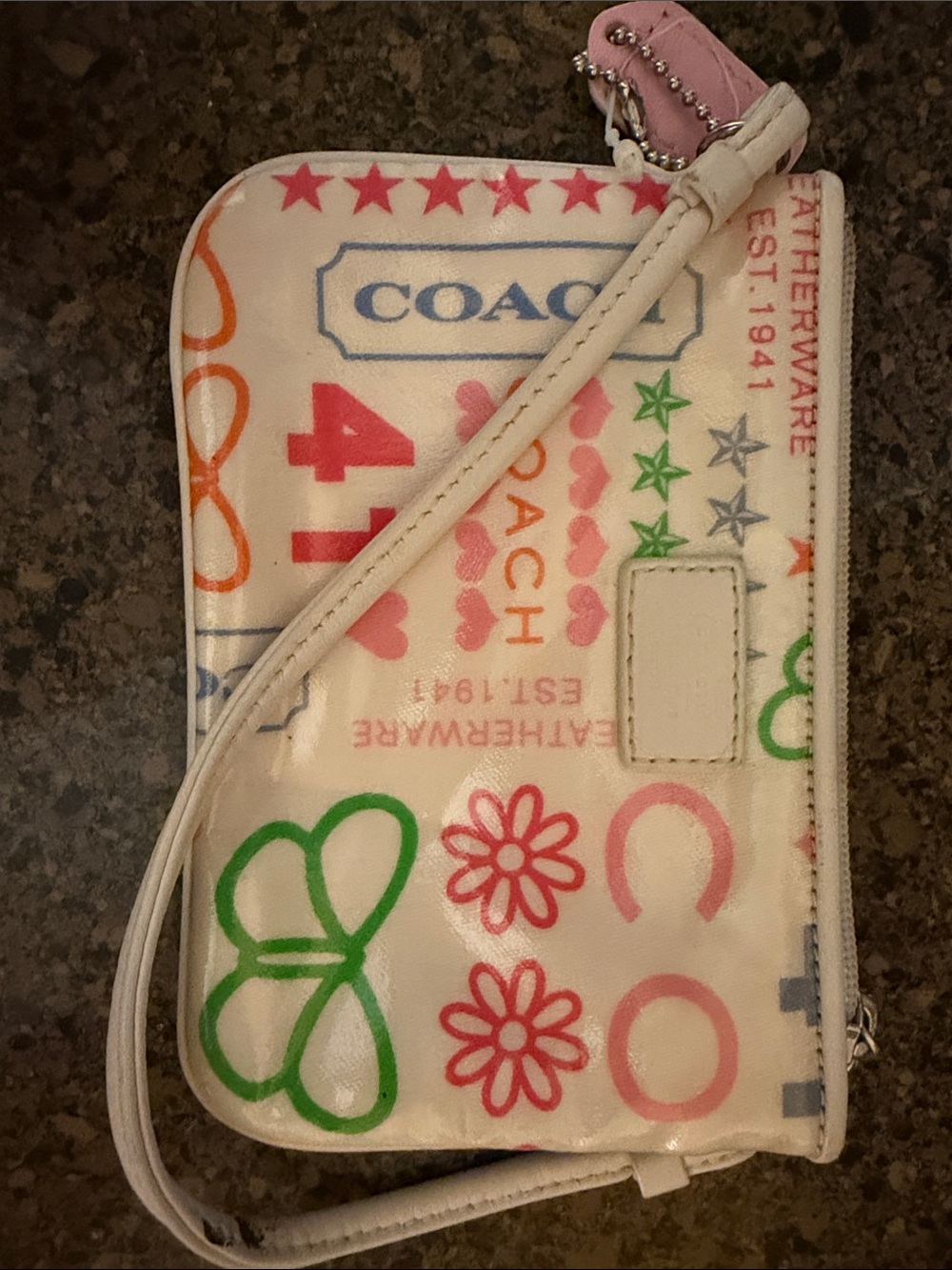 Coach Kids White Multi-Color Logo & Icon Wristlet